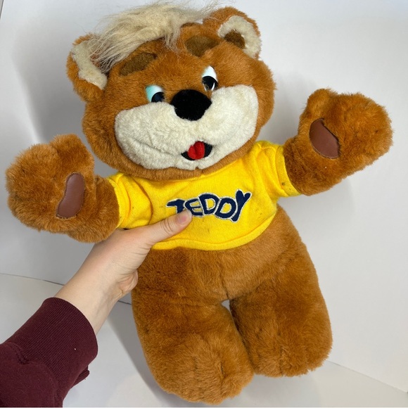 Vintage Zellers Canada Store Zeddy Teddy Bear Mascot Yellow Shirt 90s Plush Toy - Picture 4 of 16